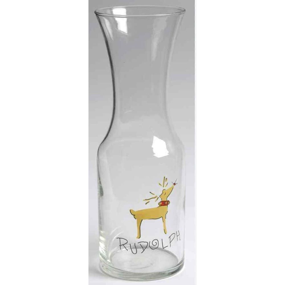 RARE Pottery Barn Reindeer GLASS Carafe RUDOLPH Holiday Christmas Pitcher Water